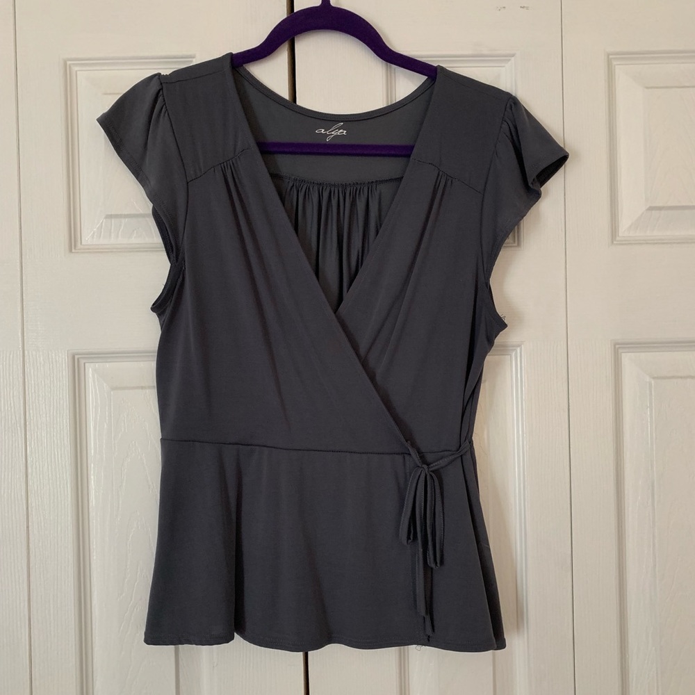 Slate grey wrap front top, worn once!
